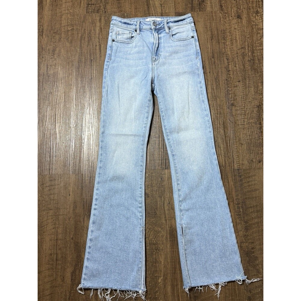 Hidden Los Angeles High Rise Flare Leg Jeans Split Side Seam Raw Hem Blue Wms 25